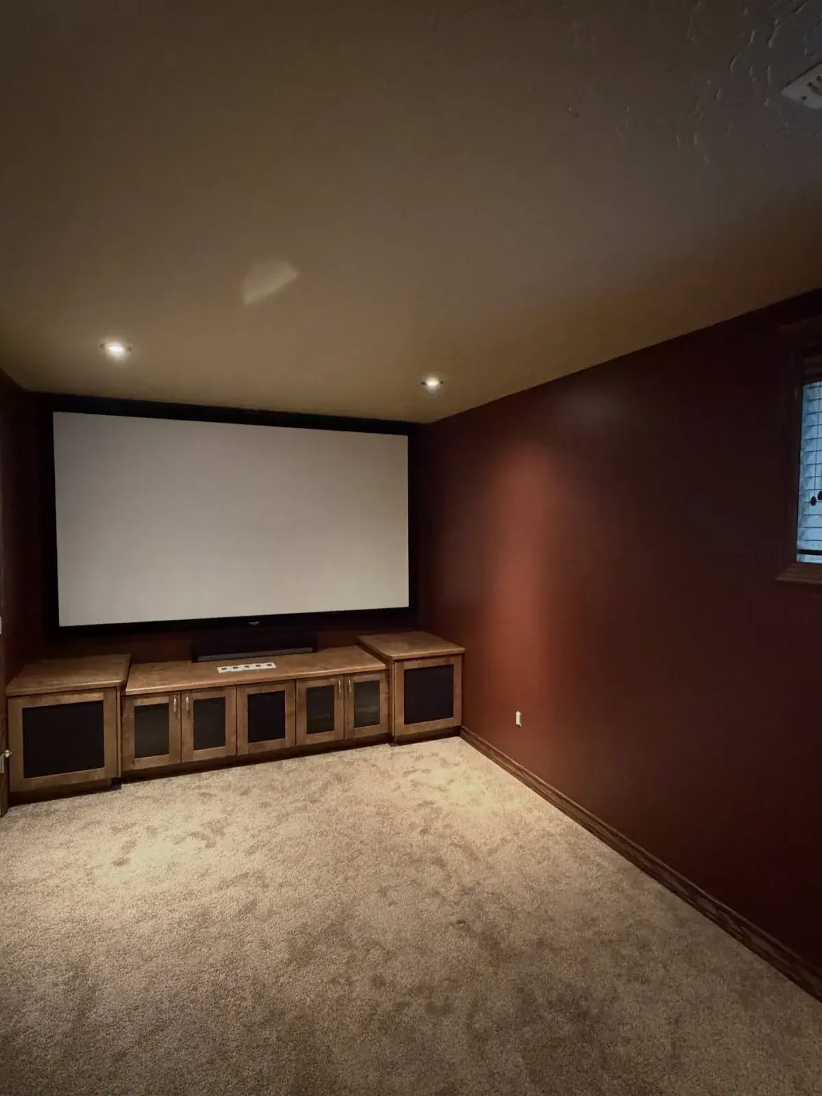 Home Theatre Room — A cozy, deep-toned media room finished for movie nights