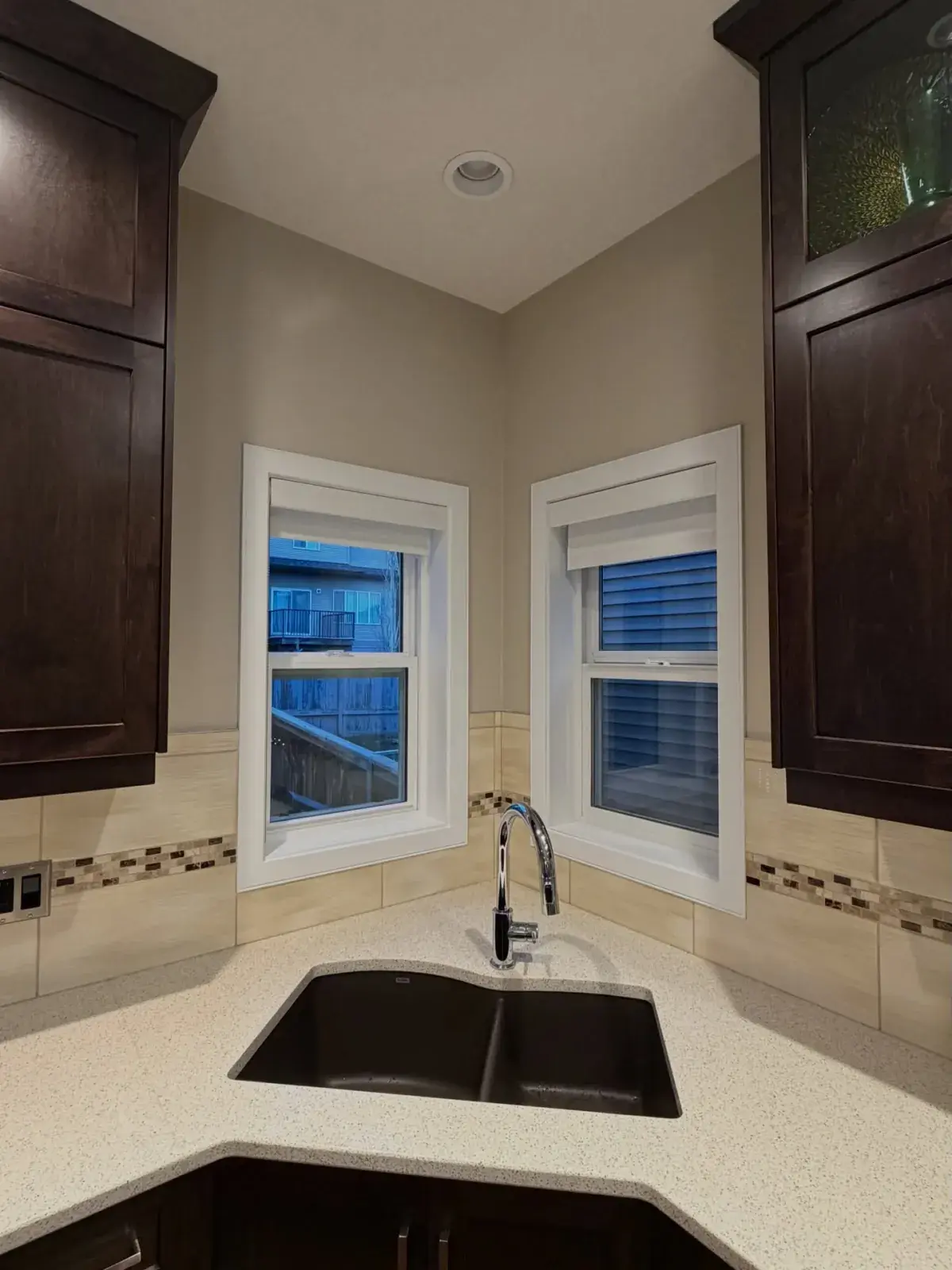 Dark Cabinet Kitchen Finish — Rich espresso cabinets refinished to a smooth, durable coat